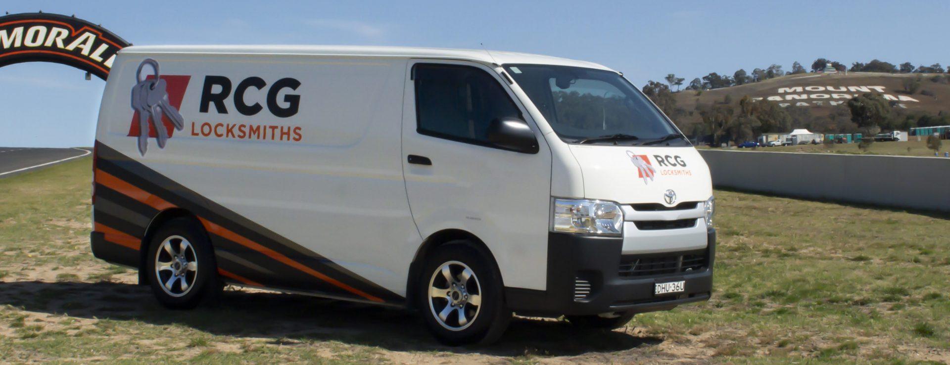 RCG Locksmiths van in front of Mount Panorama